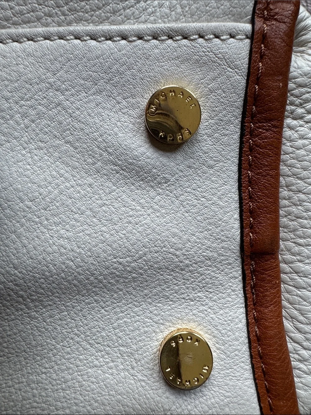 Michael Kors White and Brown Leather MK Logo Satchel